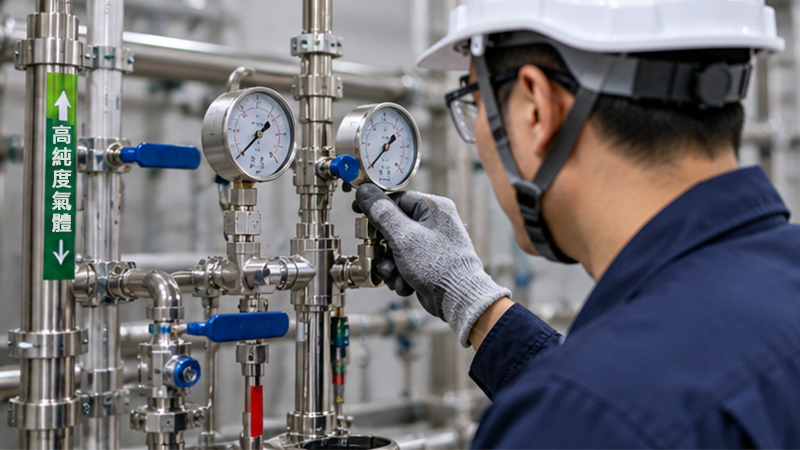 氣體供應設備的壓力錶、閥件與管路